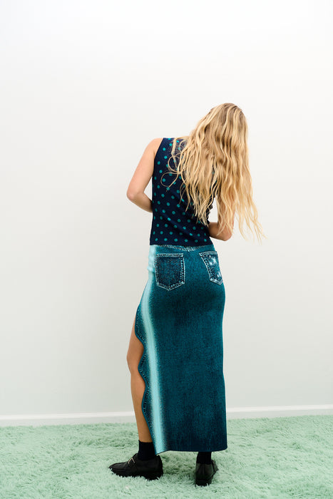 LILY WAVY MIDI DENIM SKIRT