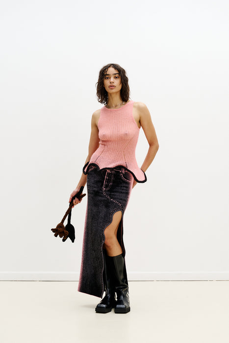 LILY WAVY MIDI DENIM SKIRT
