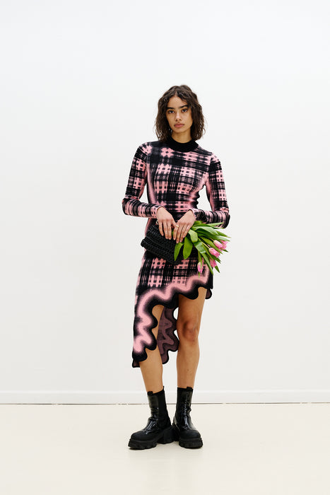 DOBBY LONG SLEEVE WAVY DRESS