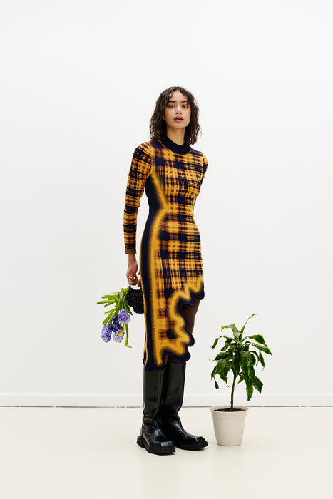 DOBBY LONG SLEEVE WAVY DRESS