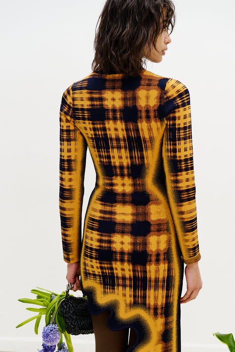 DOBBY LONG SLEEVE WAVY DRESS