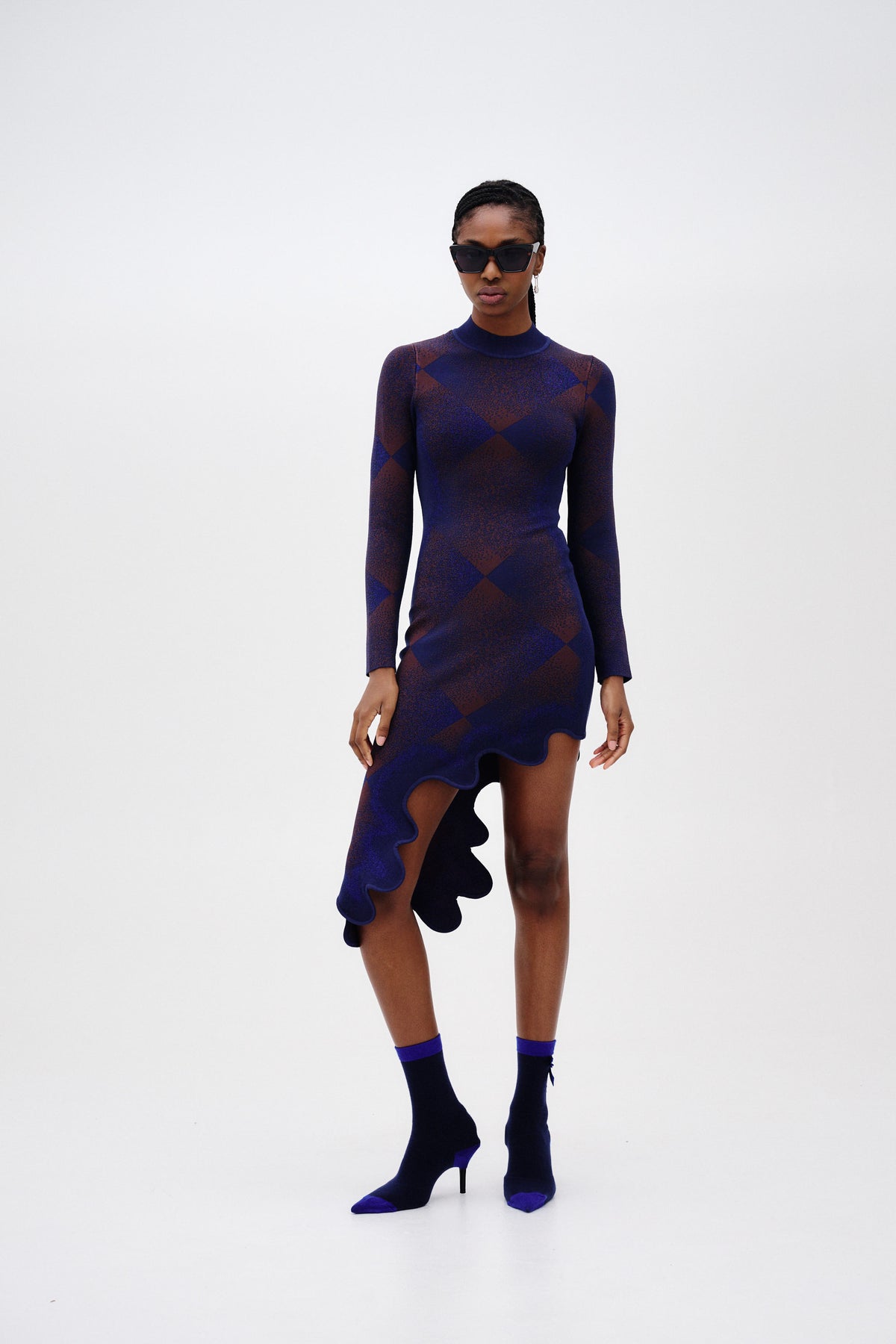 DOBBY LONG SLEEVE WAVY PLAID DRESS– PH5