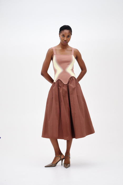 PH5 Mushu Mixed Media Tank Dress in Brown
