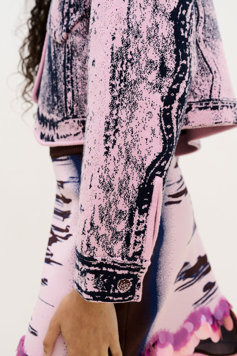 CHITAL DENIM PRINT CROPPED JACKET