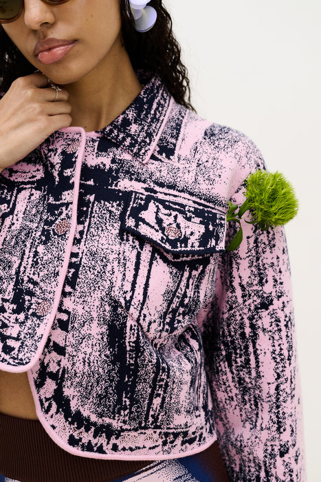 CHITAL DENIM PRINT CROPPED JACKET