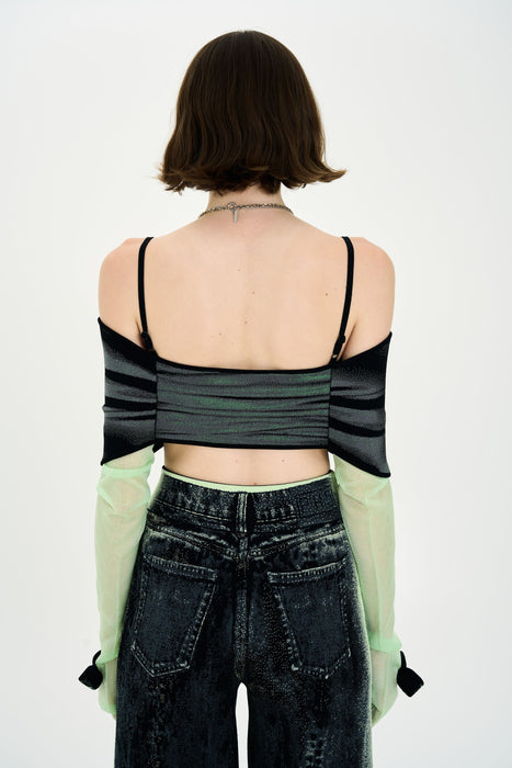 TULIP DENIM PRINT BRA TOP