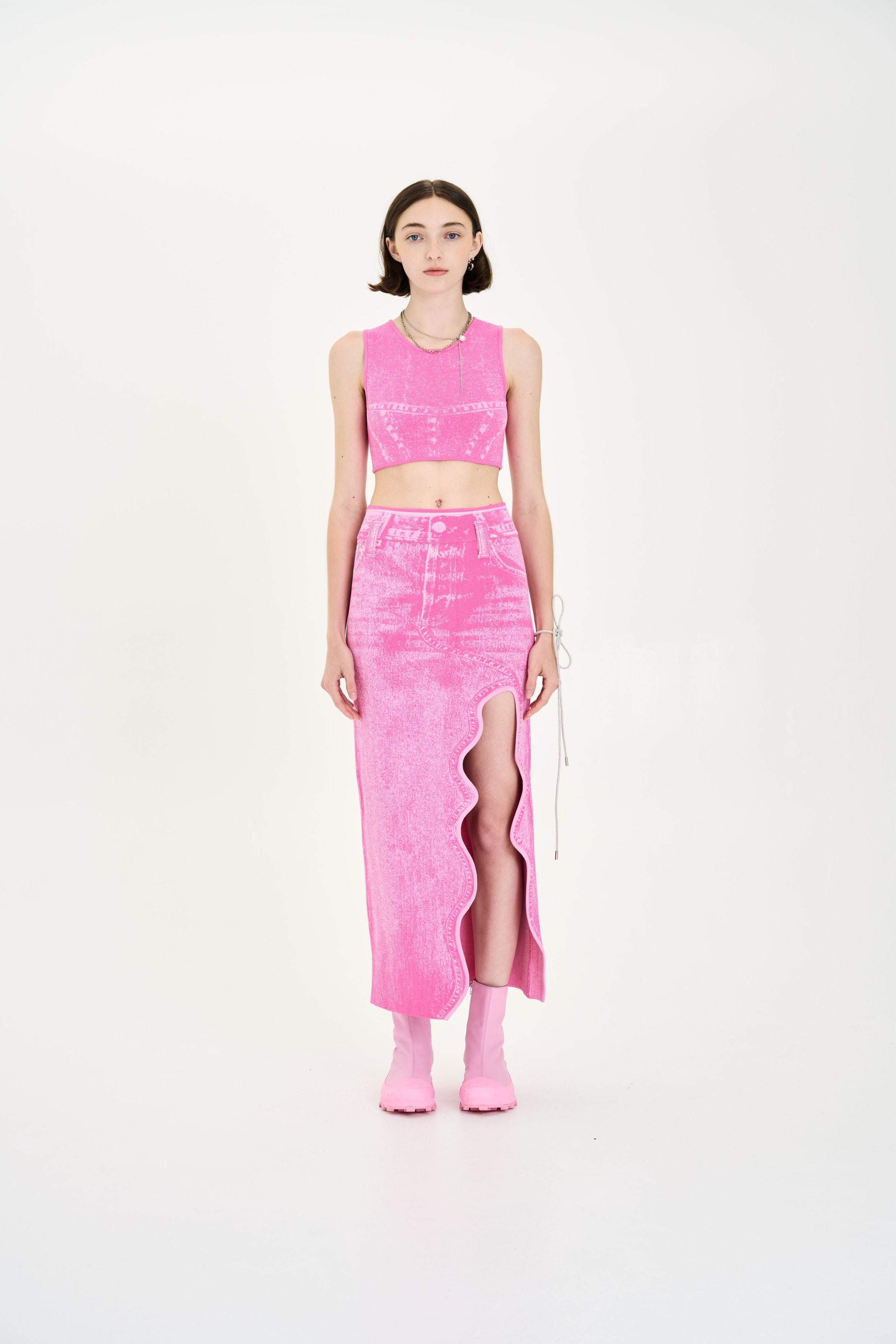 LILY DENIM PRINT WAVY LONG SKIRT– PH5