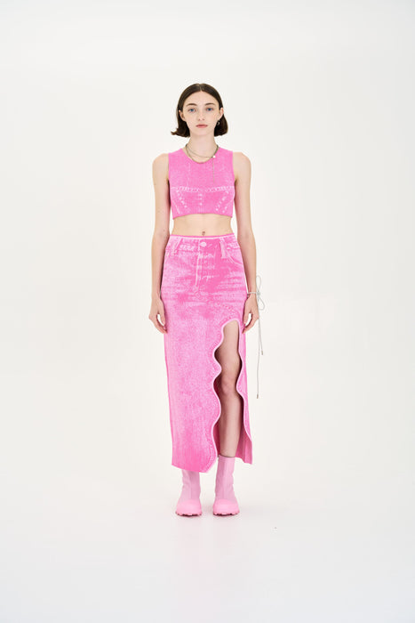 LILLIAN DENIM PRINT CROPPED TOP