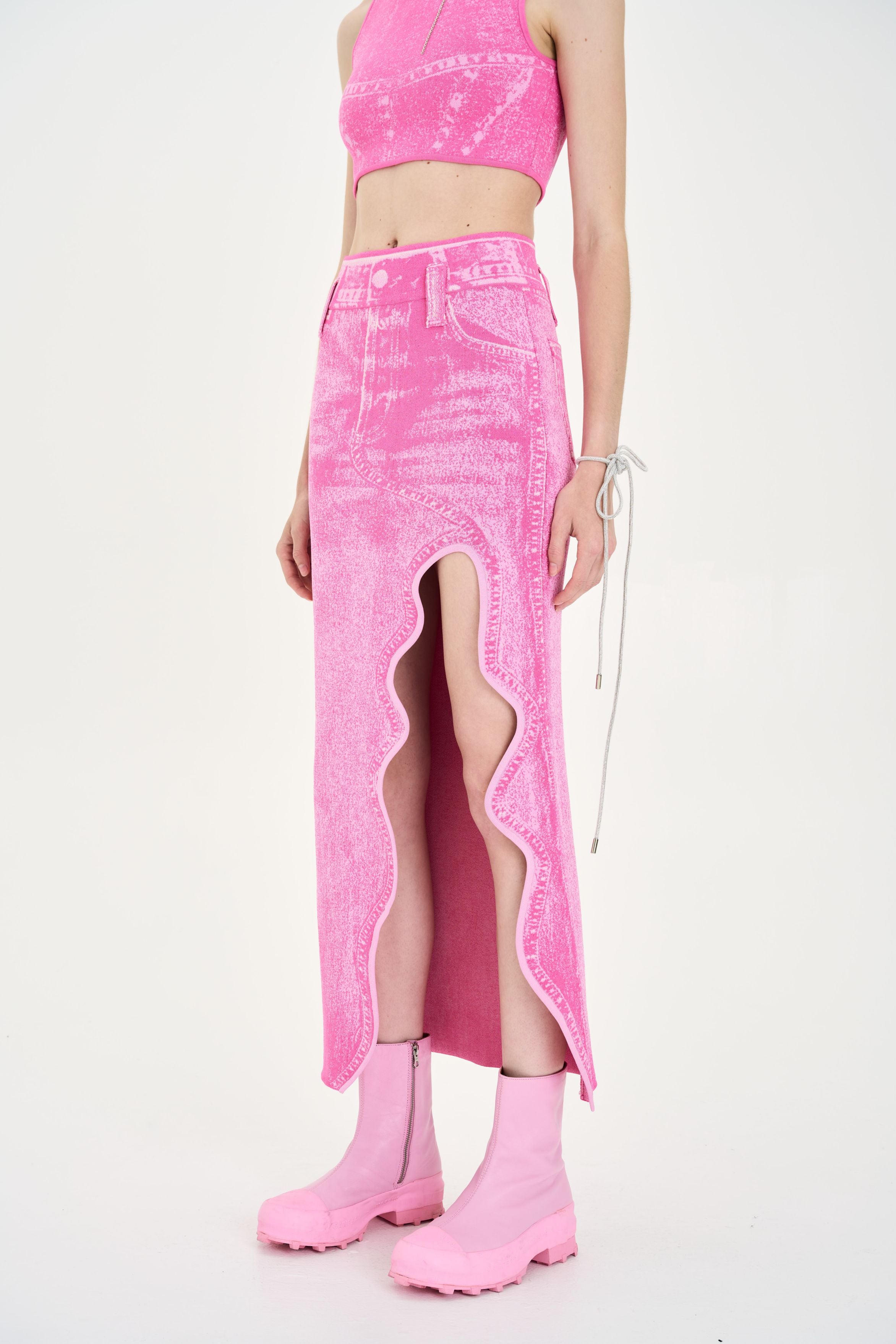 LILY DENIM PRINT WAVY LONG SKIRT– PH5