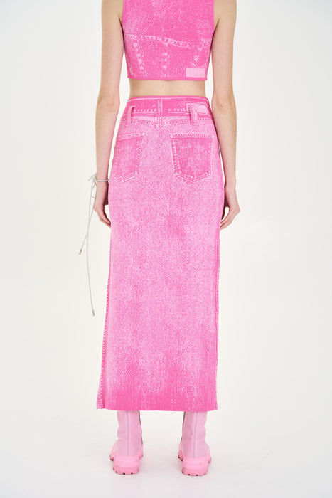 LILY DENIM PRINT WAVY LONG SKIRT