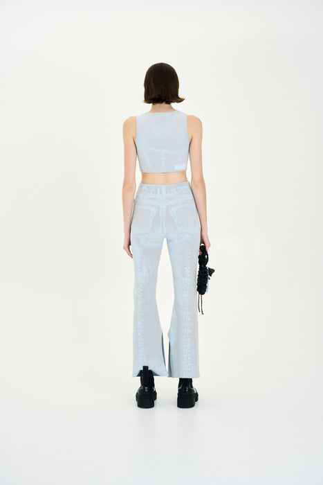 LILLIAN DENIM PRINT CROPPED TOP