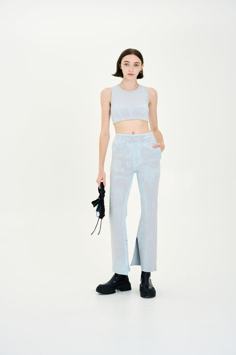 LILLIAN DENIM PRINT CROPPED TOP