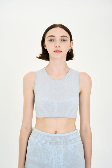 LILLIAN DENIM PRINT CROPPED TOP