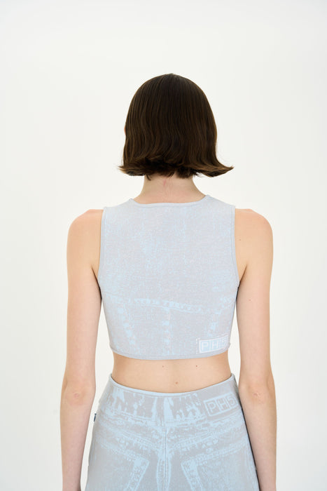LILLIAN DENIM PRINT CROPPED TOP