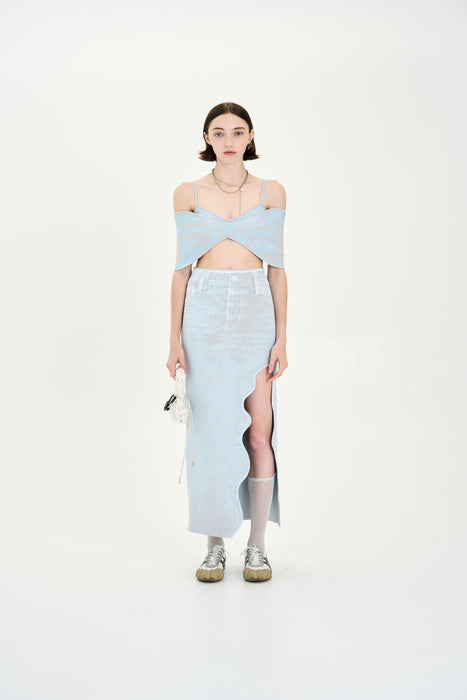 TULIP DENIM PRINT BRA TOP