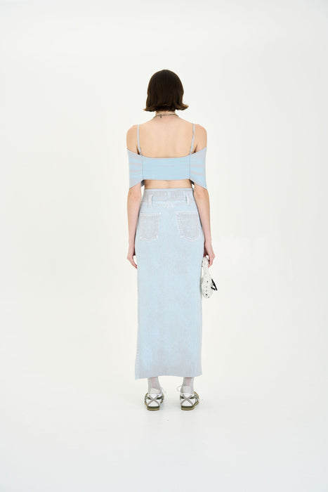 LILY DENIM PRINT WAVY LONG SKIRT