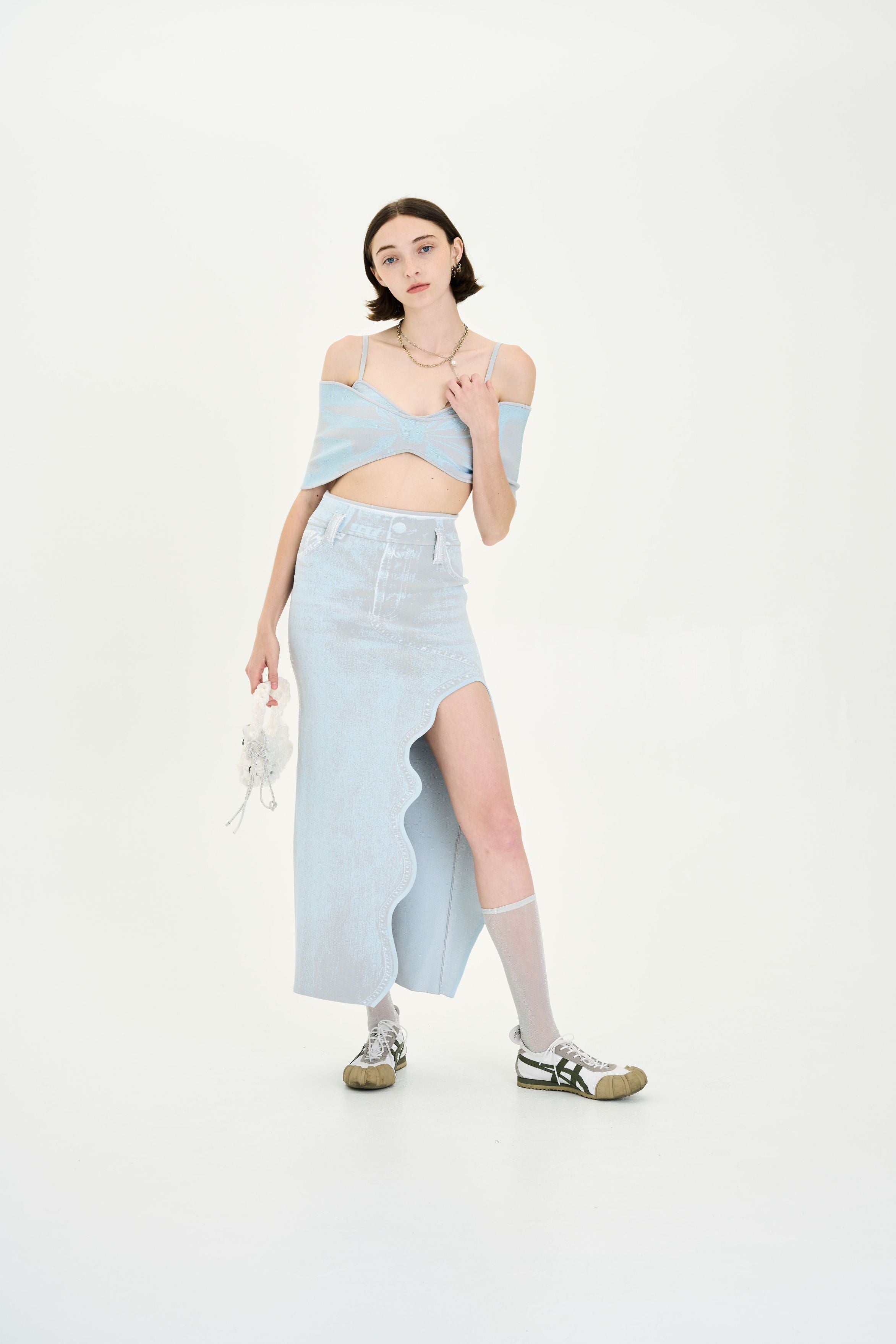 LILY DENIM PRINT WAVY LONG SKIRT– PH5