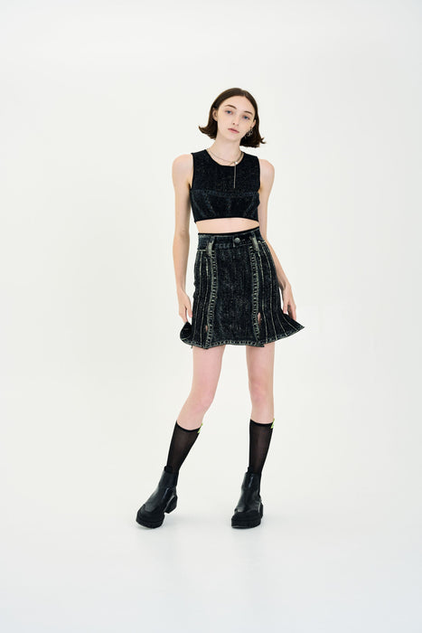 DAHLIA DENIM PRINT CARWASH SKIRT