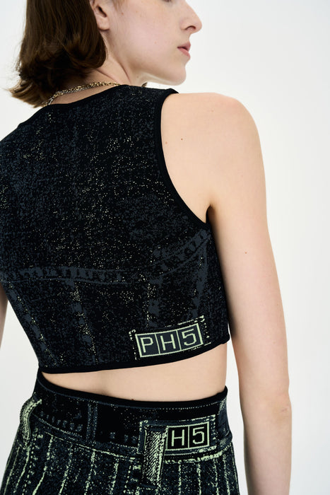 LILLIAN DENIM PRINT CROPPED TOP