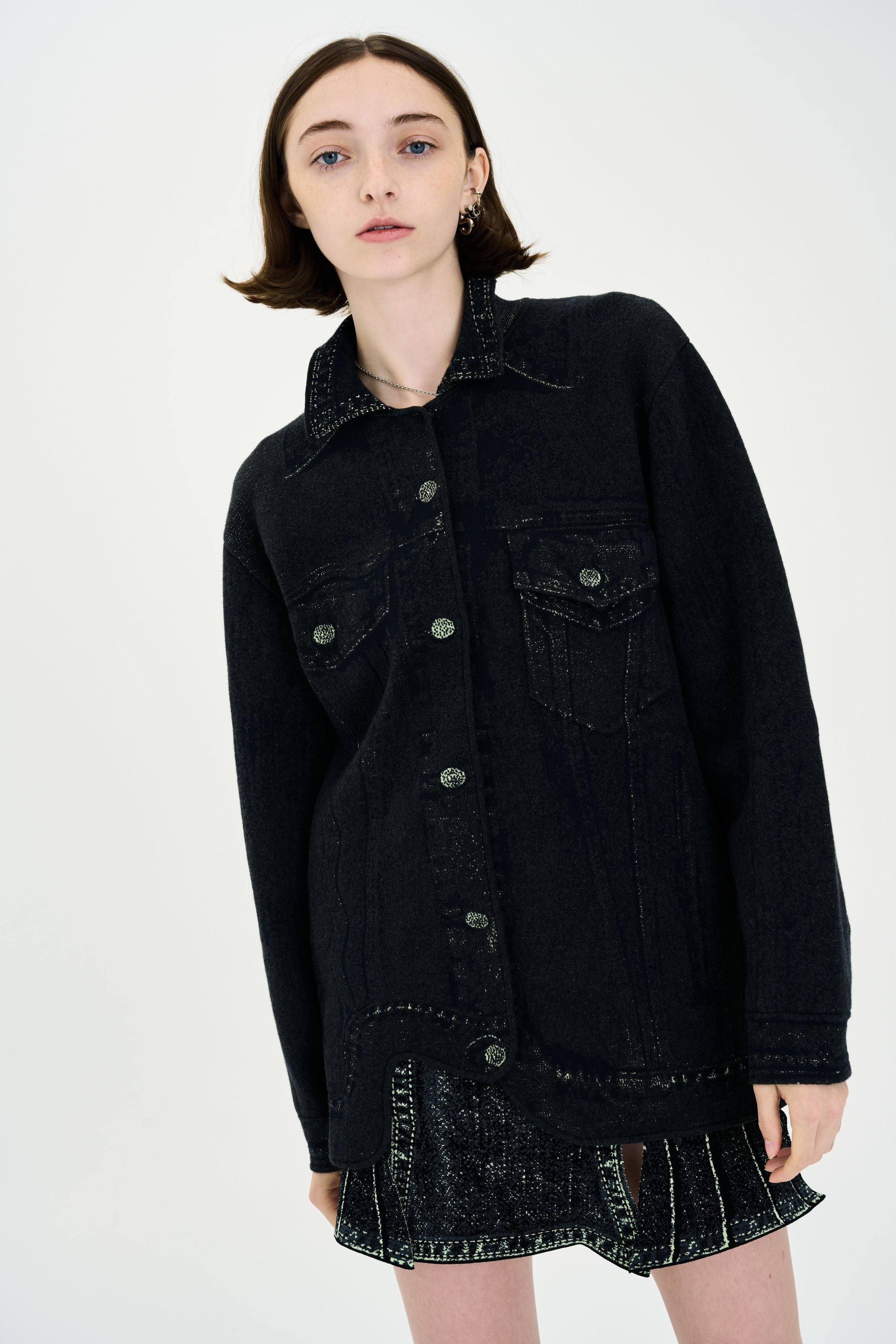 ジャケット・アウター HAUSWOMEN Angora oversized jacket black HANA DENIM PRINT OVERSIZED JACKET– PH5