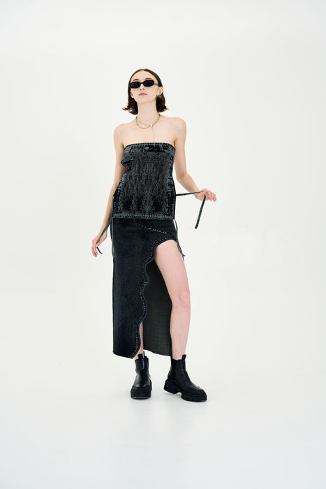 PHULA DNIM PRINT BACKLESS TOP