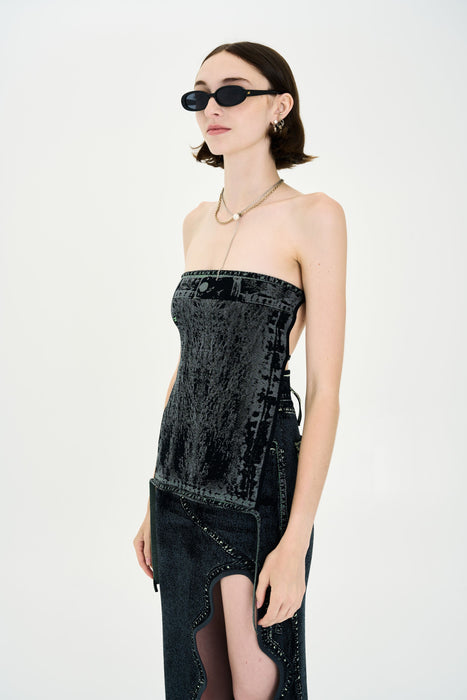 PHULA DNIM PRINT BACKLESS TOP