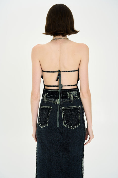 PHULA DNIM PRINT BACKLESS TOP