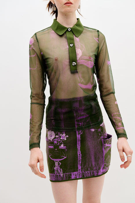 SCARLET MIXED MEDIA SHEER SHIRT