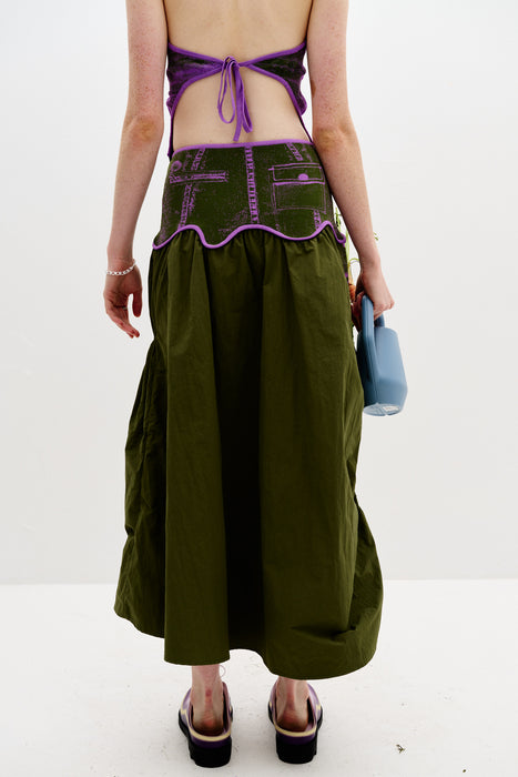 PEONY MIXED MEDIA MAXI SKIRT