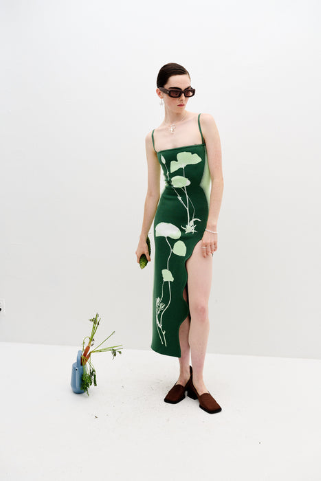 iris flower asymmetric sheath maxi dress Iris Long Sleeve Satin Maxi Dress / Sage | MESHKI