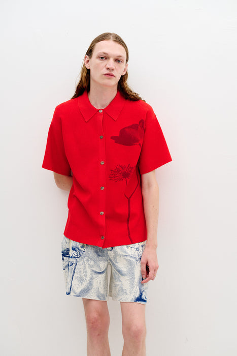 AMBER FLOWER PRINT OVERSIZED POLO SHIRT