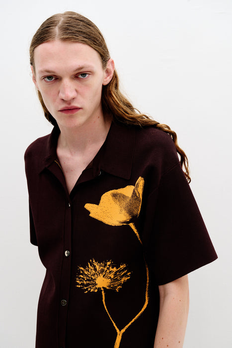 AMBER FLOWER PRINT OVERSIZED POLO SHIRT