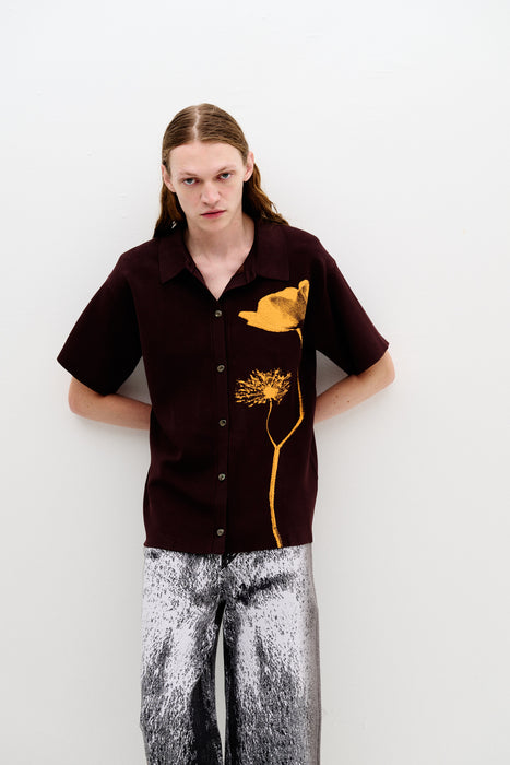 AMBER FLOWER PRINT OVERSIZED POLO SHIRT