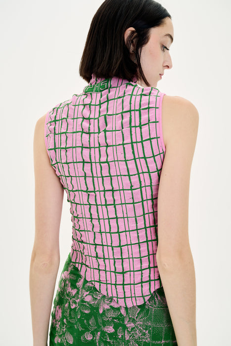 KIRI PLAID PRINT RUCHED TANK TOP