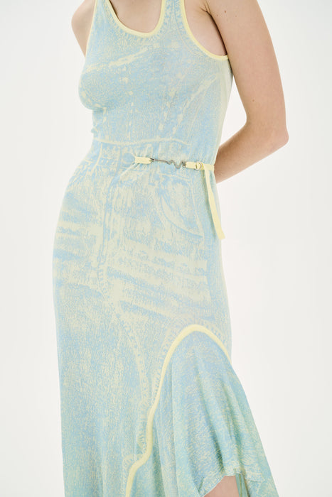 PEONY FAKE DENIM SHEER MAXI TANK DRESS S
