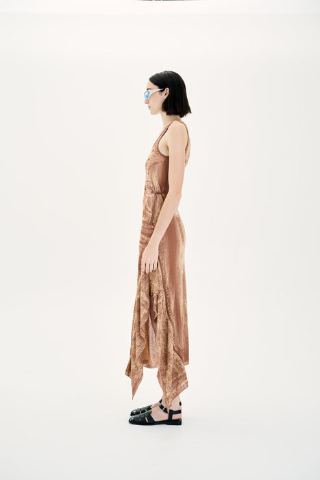 PEONY FAKE DENIM SHEER MAXI TANK DRESS