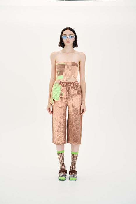 LYCHEE FAKE DENIM PRINT SHORTS