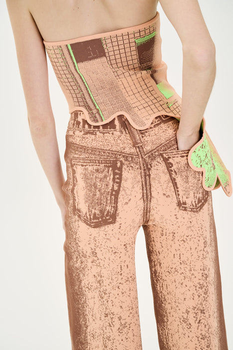 LYCHEE FAKE DENIM PRINT SHORTS