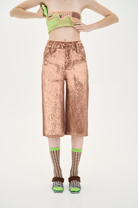 LYCHEE FAKE DENIM PRINT SHORTS