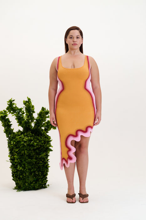 ASTER REVERSIBLE WAVY ASYMMETRIC DRESS