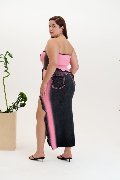 LILY WAVY MIDI DENIM SKIRT