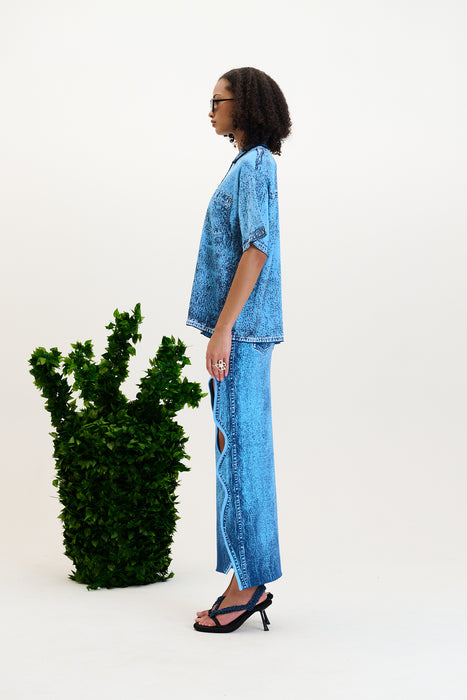 ASHER DENIM PRINT POLO