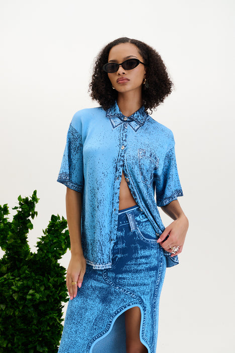 ASHER DENIM PRINT POLO