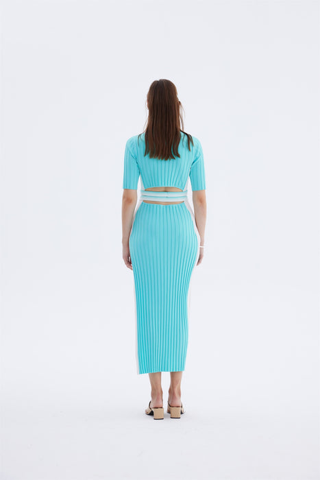 JODIE PLEATED LONG DRESS WITH WAVY SIDE SLIT