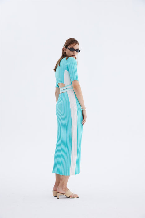 Jodie Pleated Long Dress with Wavy Side Slit S