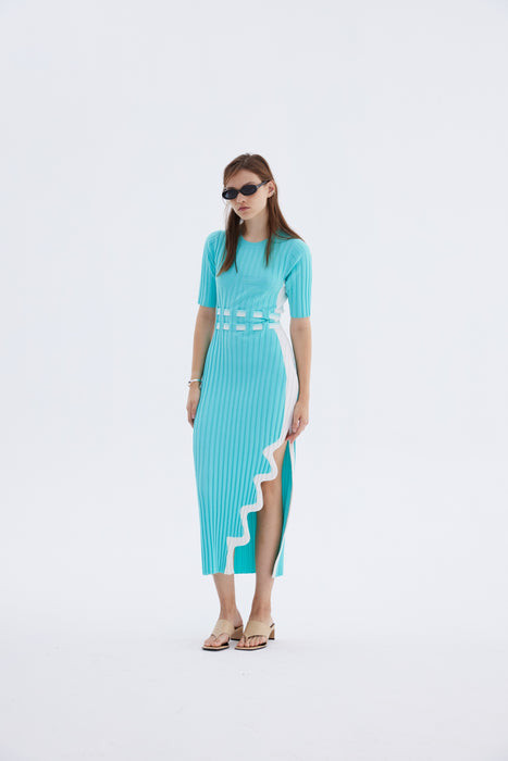 JODIE PLEATED LONG DRESS WITH WAVY SIDE SLIT
