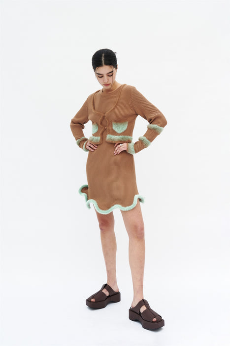 MOROSE FAUX FUR TRIMMED CROPPED CARDIGAN