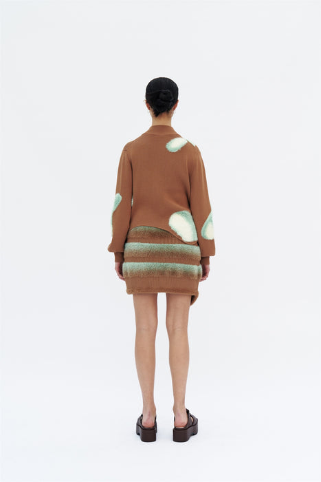 CRYSTAL FAUX FUR TRIMMED WAVY MINI SKIRT