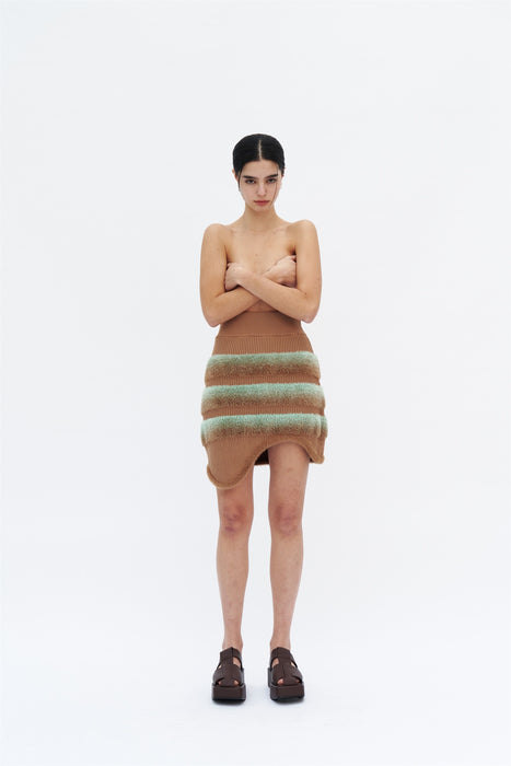 CRYSTAL FAUX FUR TRIMMED WAVY MINI SKIRT