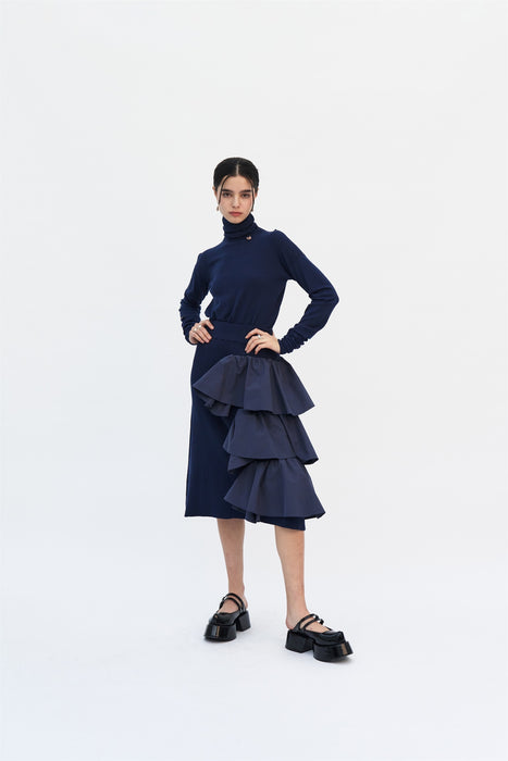 TETRA KNIT WOVEN MIDI VOLUME SKIRT